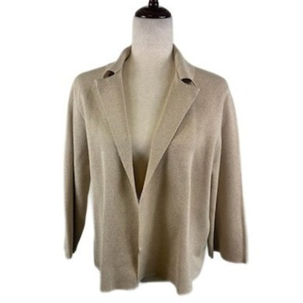NWT Chico's Blazer Cardigan Women's Size 3 US Size XL 16 Gold Tan Sparkle Chic